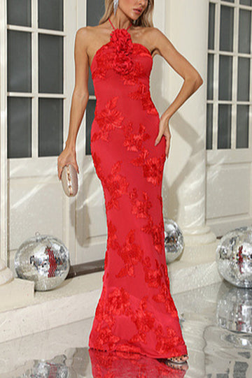 Halter 3D Floral Embroidered Gown | Dress In Beauty