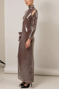 Long Sleeve Bow Detail Sequin Maxi Dress | Dress In Beauty