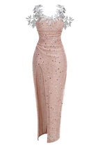 Slip Leaf Beaded Sequin Embellished Gown - WEUXS