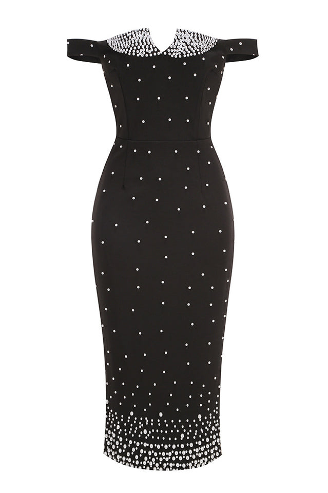 Pearl Polka Dots Embellished Midi Dress | Dress In Beauty