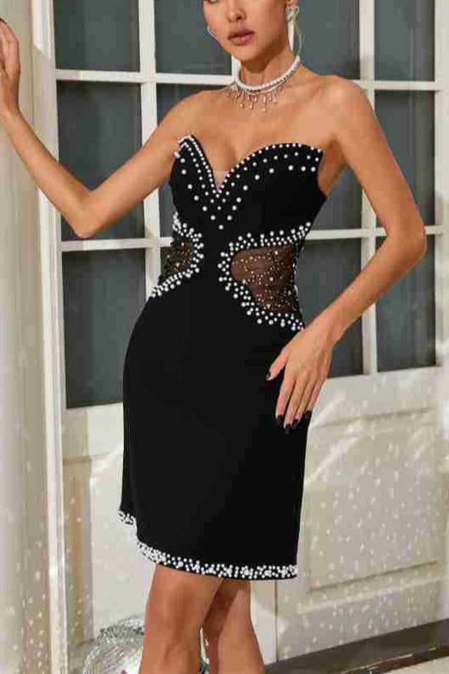 Strapless Pearl Mesh Mini Dress | Dress In Beauty