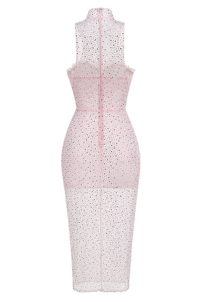 Brenden Pink Crystal Lace Midi Dress | Dress In Beauty