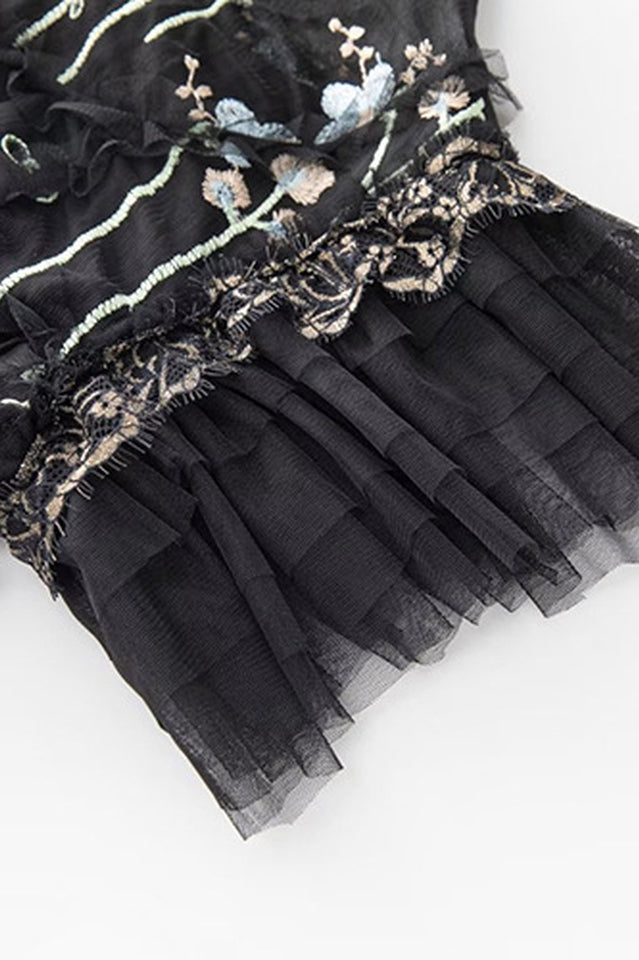 Embroidered Floral Mesh Long Dress | Dress In Beauty