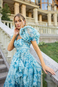 Puff Sleeve Floral Organza Layered Split Dress | Dress In Beauty