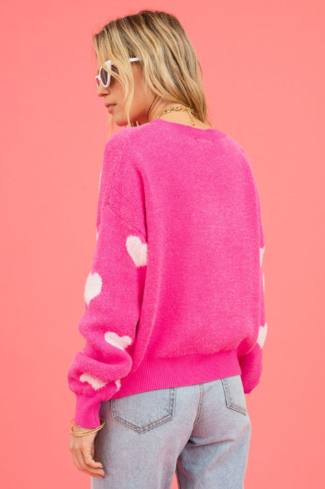 Mega Love Heart Prints Knit Sweater | Dress In Beauty