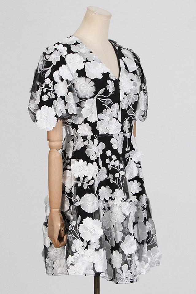 Chayan Flower Embroidery Mini Dress | Dress In Beauty