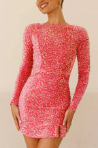 Sequin mini dress with long sleeves - View 6 | WEUXS