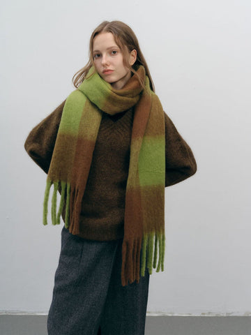 Extra Long Vintage Plaid Scarf with Tassels