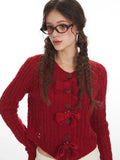 Coquette Cherry Red Bow Pointelle Cardigan - WEUXS