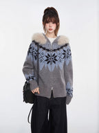 Fair Isle Hooded Knit Cardigan