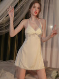 Vintage Cream | Twist-Front Lace & Mesh Satin Robe Set - WEUXS