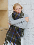 Oversized wool blend plaid scarf with chunky fringe - View 6 | WEUXS