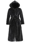 Midnight Noir Hooded Faux Mink Long Coat - WEUXS