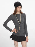Grey ruched long sleeve crew neck top - View 6 | WEUXS