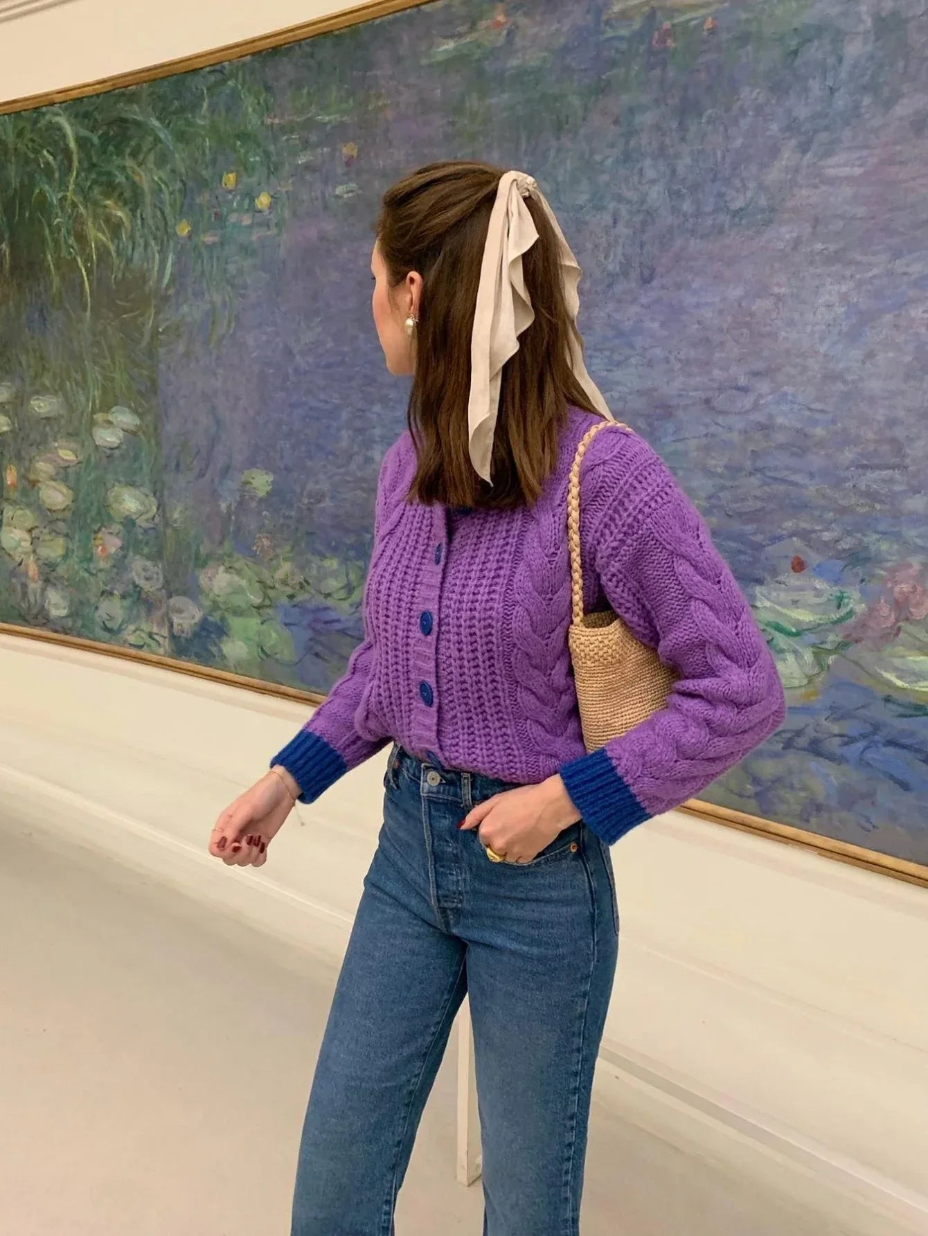 Violet Vintage Chunky Cable Knit Cardigan - WEUXS