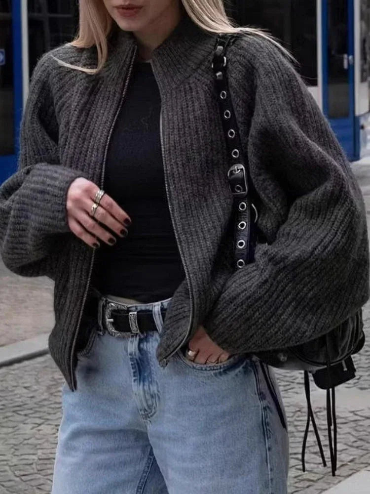 The Sloane Chunky Ribbed Zip-Up Cardigan - WEUXS