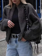 The Sloane Chunky Ribbed Zip-Up Cardigan - WEUXS