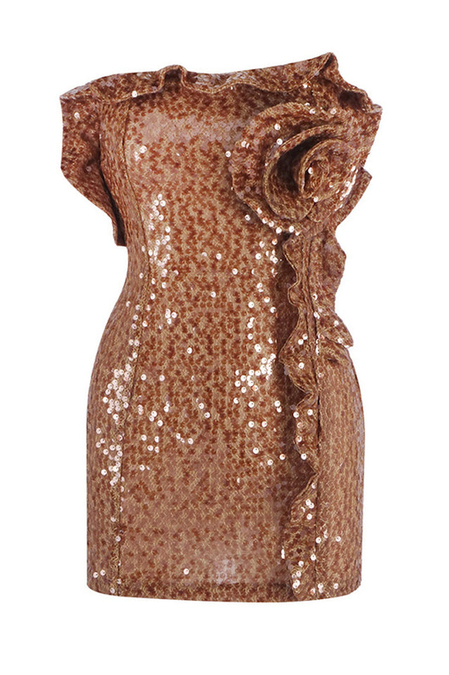 Strapless Sequin Floral Ruffle Dress | Dress In Beauty