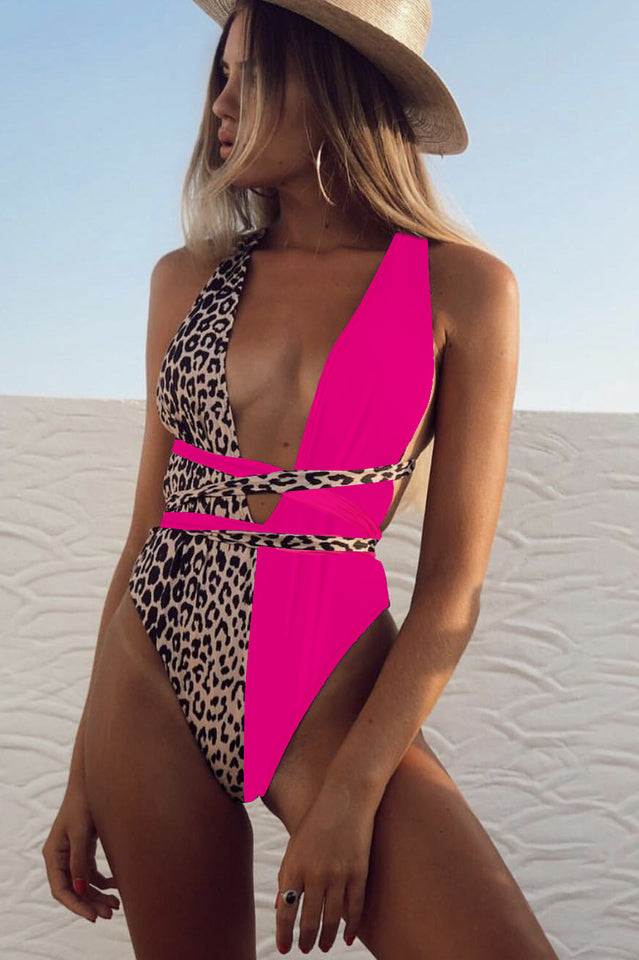 Leopard Criss Cross One Piece Swimwear - Dress In Beauty
