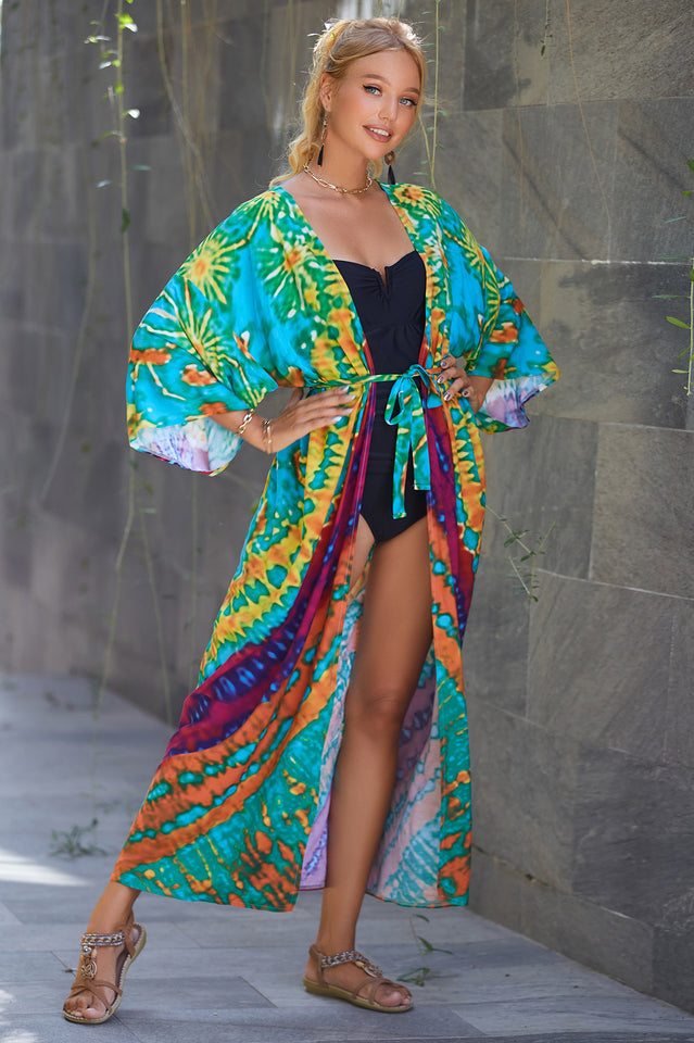 Tie Dye Belt Kimono Blouse (15 Colors) | Dress In Beauty