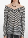 Off-Shoulder Striped Henley Top - View 6 | WEUXS