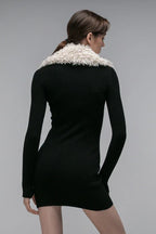 Fluffy Collared Zip Detailed Knit Dress - WEUXS