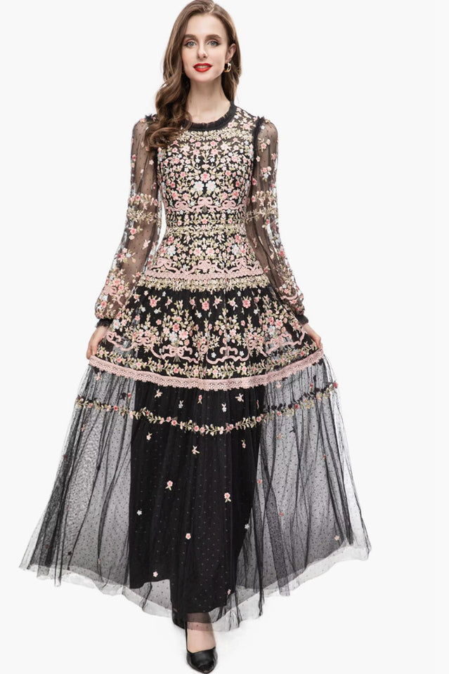 Garden 3/4 Sleeves Embellished Tulle Gown | Dress In Beauty