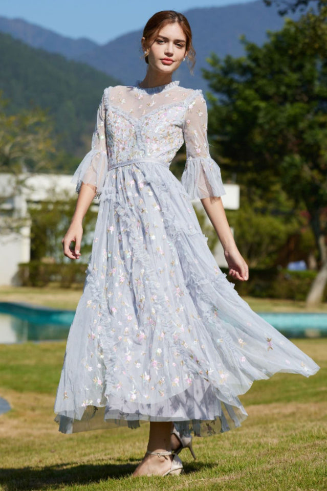 Embroidered Ruffles Elegant Long Dress | Dress In Beauty