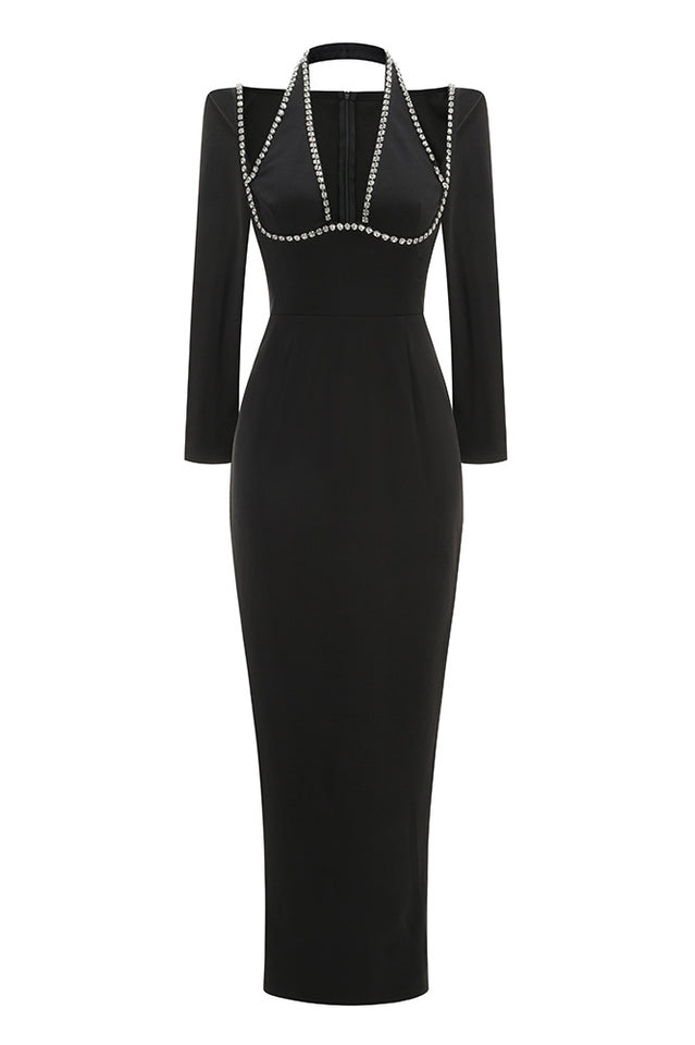 Long Sleeve Crystal Trim Gown | Dress In Beauty