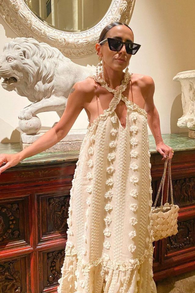 3D Flower Patchwork Halter Maxi Dress | Dress In Beauty