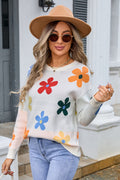 Flower Round Neck Long Sleeve Sweater | Dress In Beauty