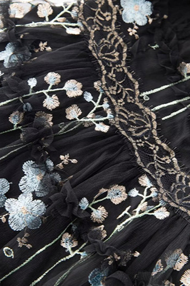 Embroidered Floral Mesh Long Dress | Dress In Beauty