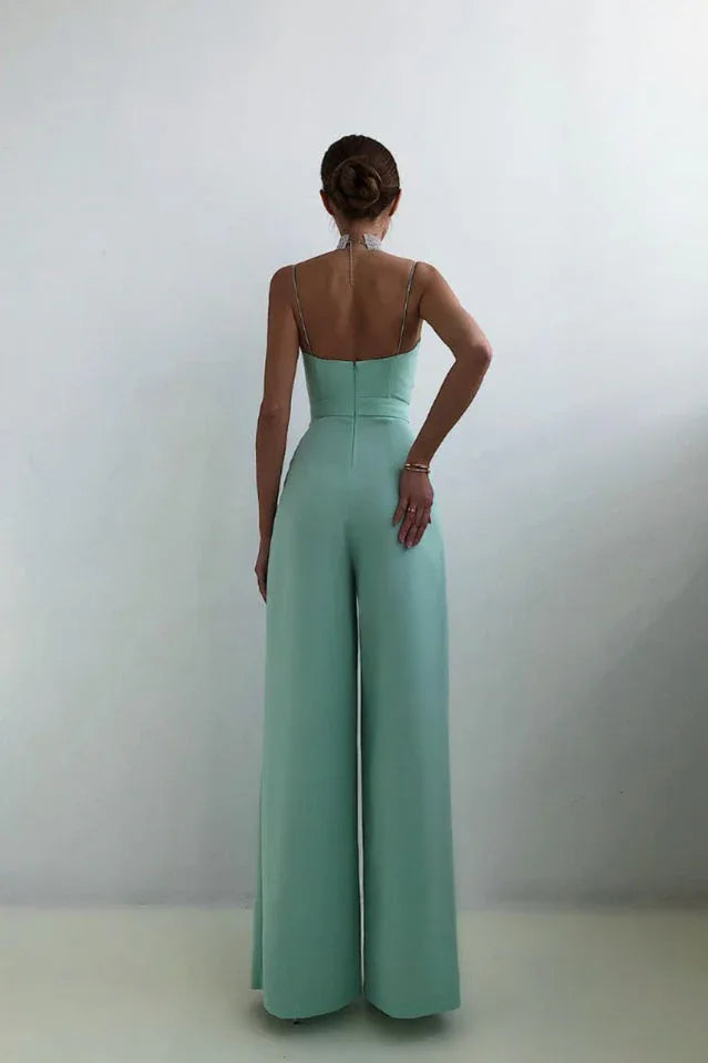 Elegant women's wide leg satin jumpsuit - View 8 | WEUXS