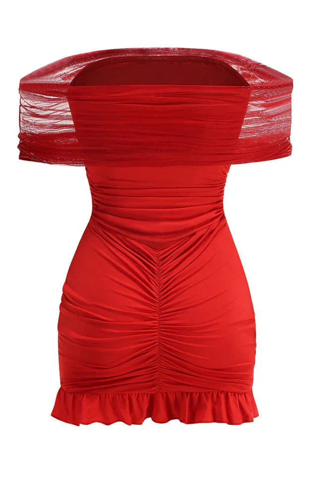 Off Shoulder Mesh Mini Dress - View 8 | WEUXS