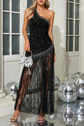One Shoulder Shiny Sequin Lace Dress | Dress In Beauty