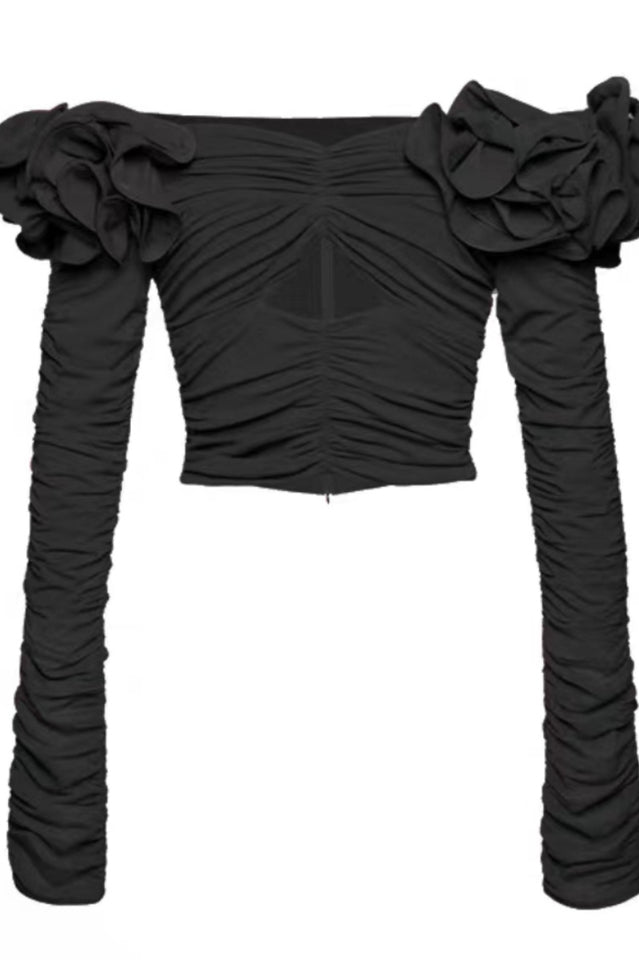 Floral Appliquéd Ruched Crop Top | Dress In Beauty