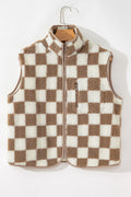 Checkered Sherpa Collared Jacket Vest | Dress In Beauty