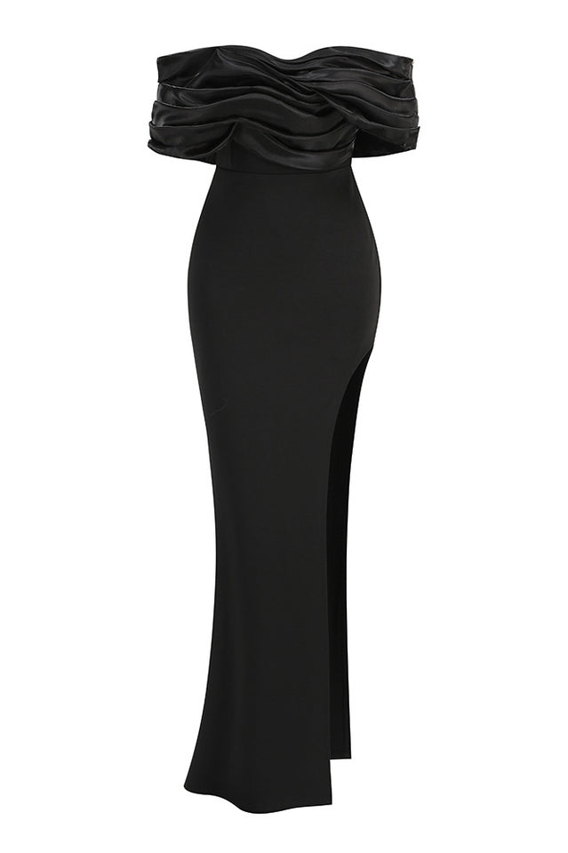 Presley Crepe Ruffle Shoulder Gown Dress | Dress In Beauty