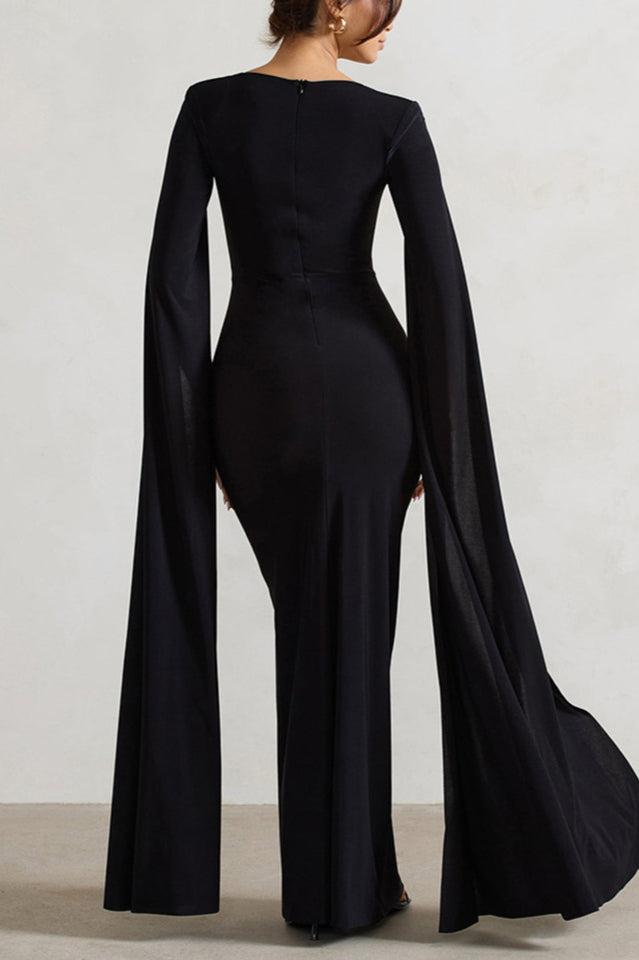 Maroon Extented Cape Sleeve Maxi Dress | Dress In Beauty