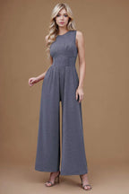 Women's sleeveless wide leg jumpsuit in textured knit - View 6 | WEUXS