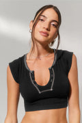 Notched Neck Cap Sleeve Cropped Tee | Dress In Beauty