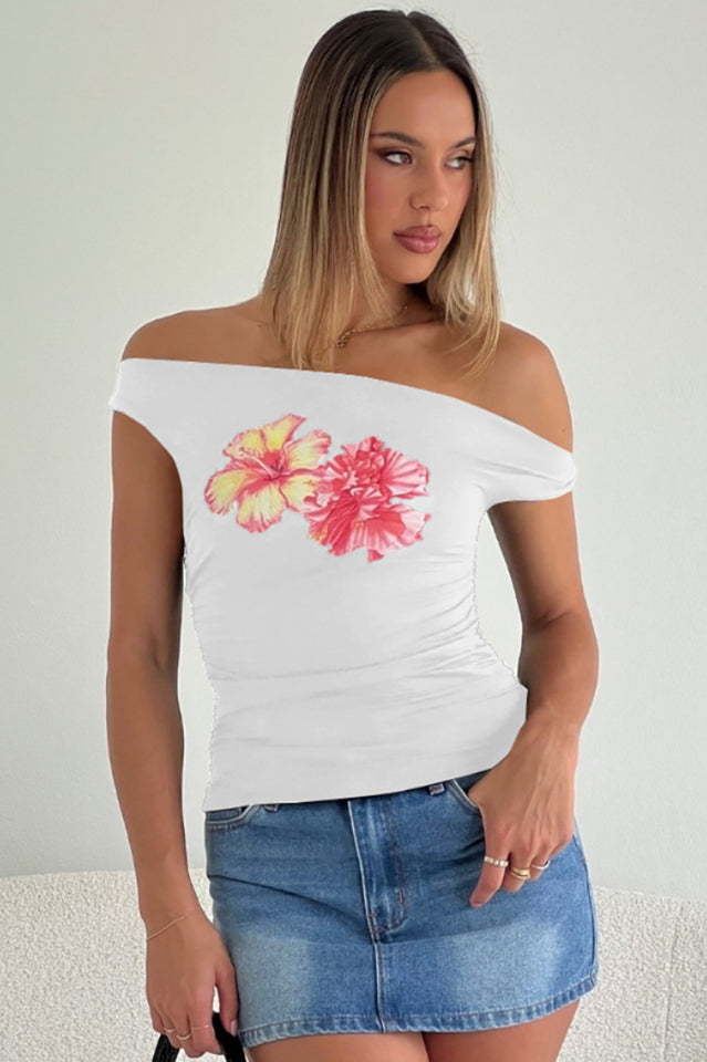 Twist Off Shoulder Graphic Top | Dress In Beauty