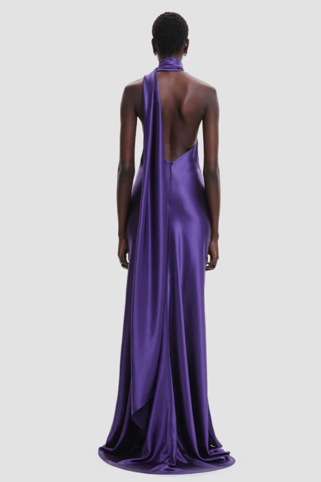 Verna Halter Floral Maxi Satin Dress | Dress In Beauty