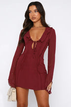 Mesh mini dress with bell sleeves and tie front - View 13 | WEUXS