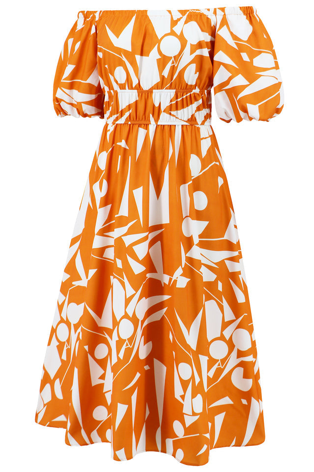 Printed Off Shoulder Balloon Sleeve Dress | Dress In Beauty