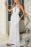 Bobbie White Halter Sequin Maxi Dress | Dress In Beauty
