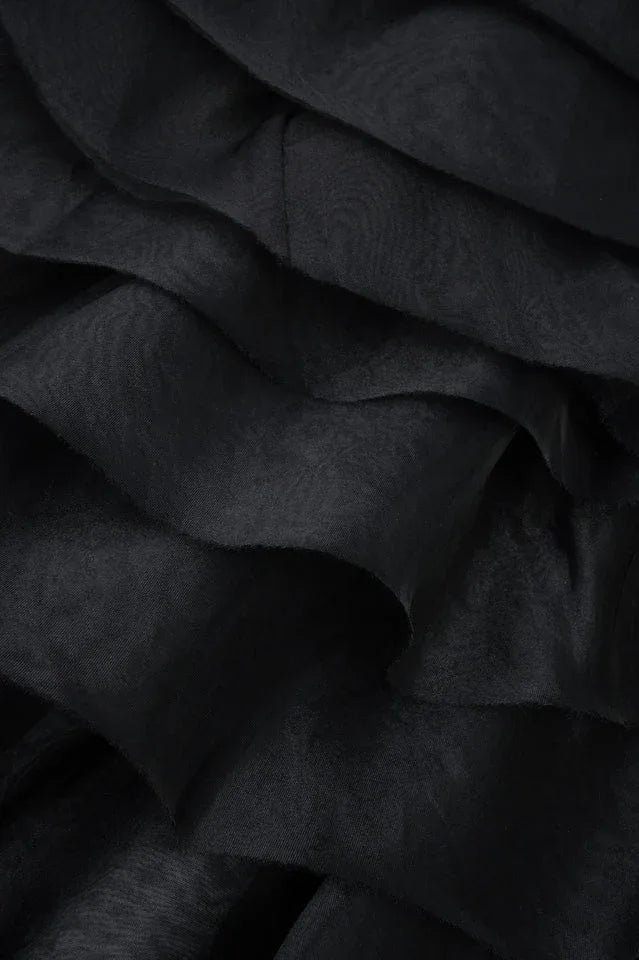 Black chiffon fabric with layered ruffles