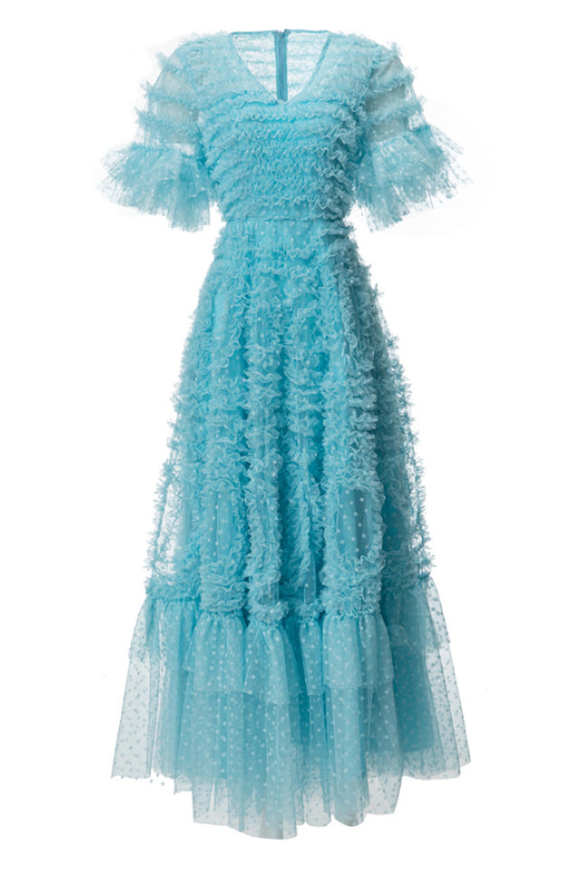 Ruffle Tiered Spotted Tulle Maxi Dress | Dress In Beauty