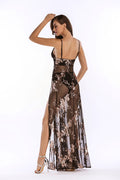 Sequined Sling Backless Split Dress - Dress In Beauty