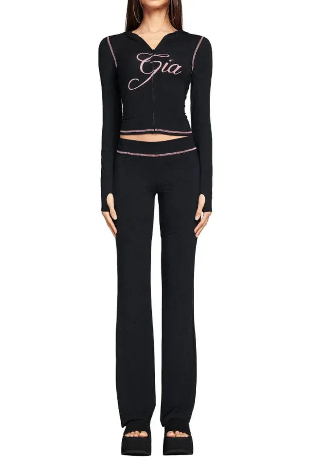 Zipper V-Neck Hoodie & Track Pant Set Secondary image